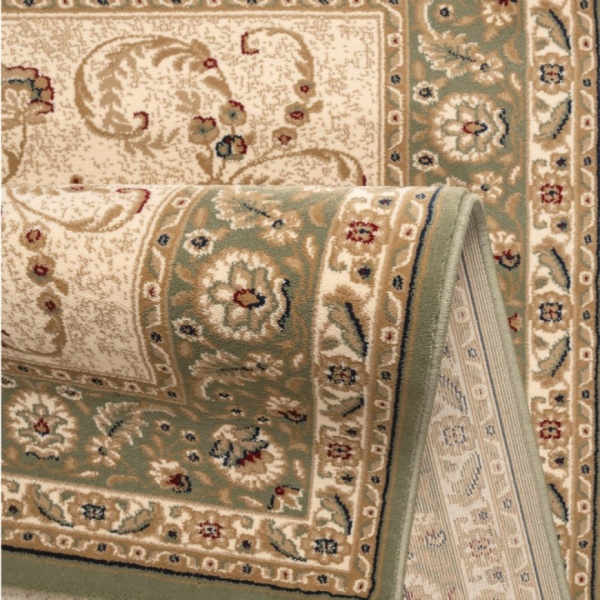 Elegant Oriental Rug Beige with Floral Design & Green Border